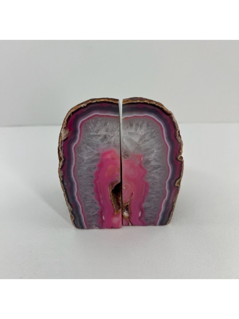Pink Agate Geode Bookends Pair 4 inch Polished Crystal Rock Display Felt Bottoms